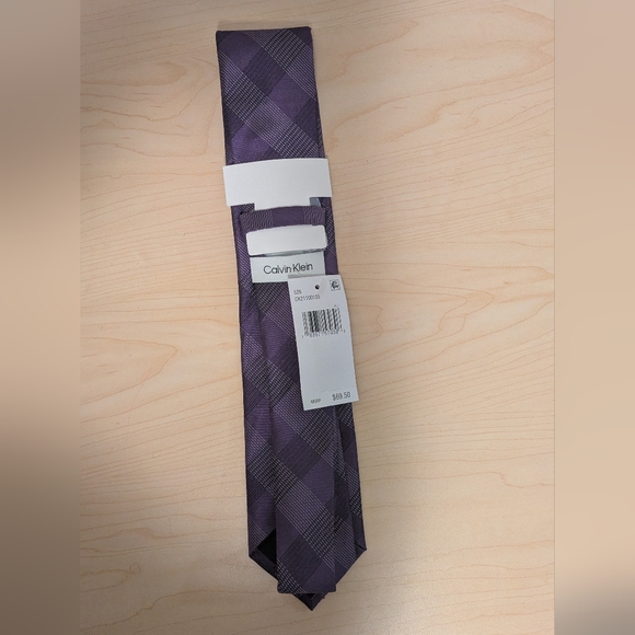 Calvin Klein Purple Silk Plaid Tie - Picture 2 of 2